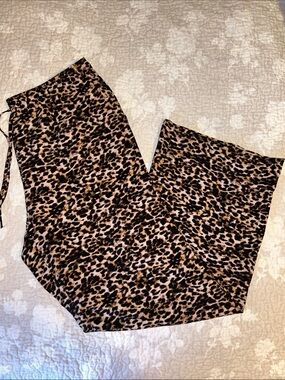 Leopard Print Wide-Leg Pants - Brown